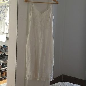 White linen blend midi dress
